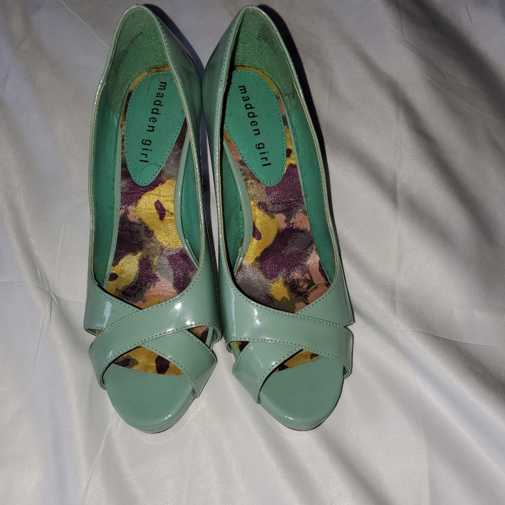 Never Worn  Madden Girl Teal Open Toe Heel